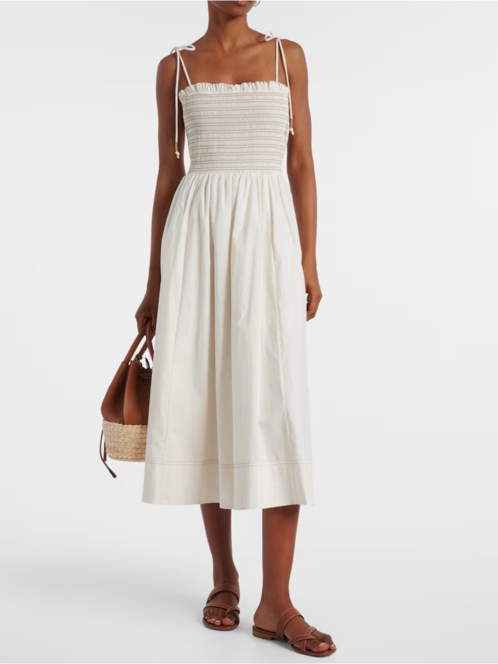 Veronica Beard Kaela White Smocked Bodice Midi Dress, small, NWT